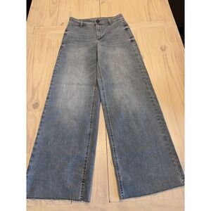 OAT Frayed Hem Wide Leg Jeans 6 28 Blue Womens Medium Wash Boho High Rise